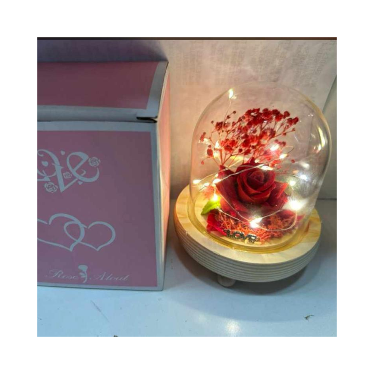 🌹Rosa Romántica con Luces LED en Cúpula🌹